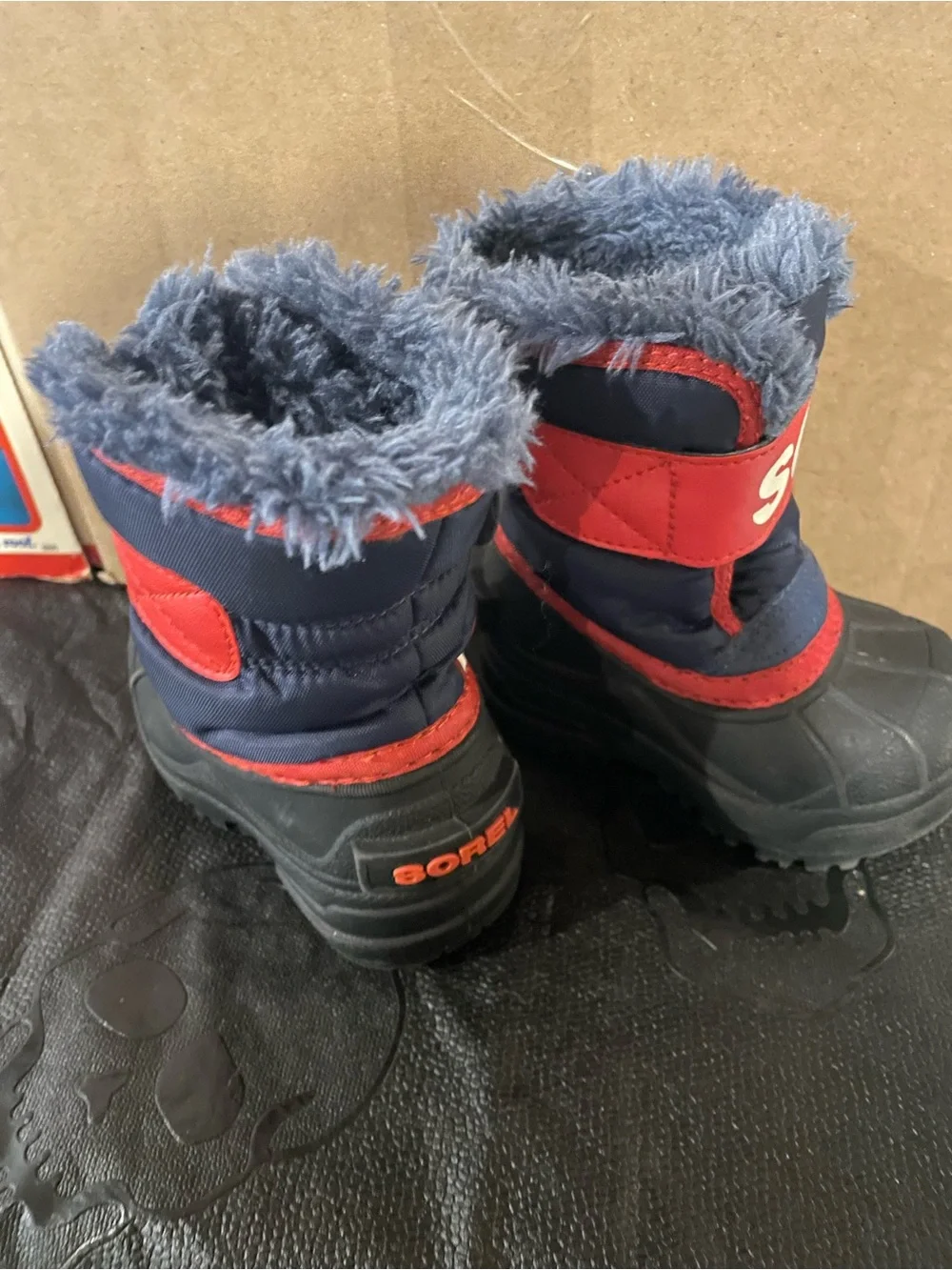 Sorel Toddler Navy and Red Snow Boots with Faux Fur Cuff